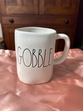 Rae Dunn GOBBLE Ceramic Coffee Mug - White